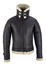 BGA Men's Leather Aviator Bomber Jacket Sheepskin Fur Double Collar