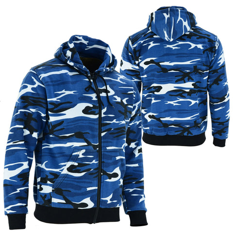 BGA Alpha Protective Motorcycle Hoodie Camo Grey with CE Armour Blue