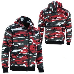 BGA Alpha Protective Motorcycle Hoodie Camo Grey with CE Armour Red