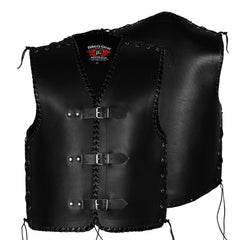 Vigor Men 3MM Leather Braided Motorcycle Club Vest Black