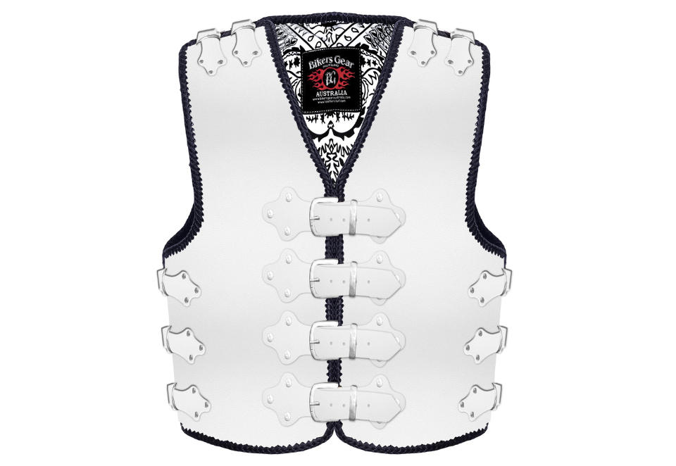 BGA Atlas 4mm HD Motorcycle Leather Vest White With Silver Buckles