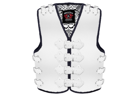 BGA Atlas 4mm HD Motorcycle Leather Vest White With Silver Buckles