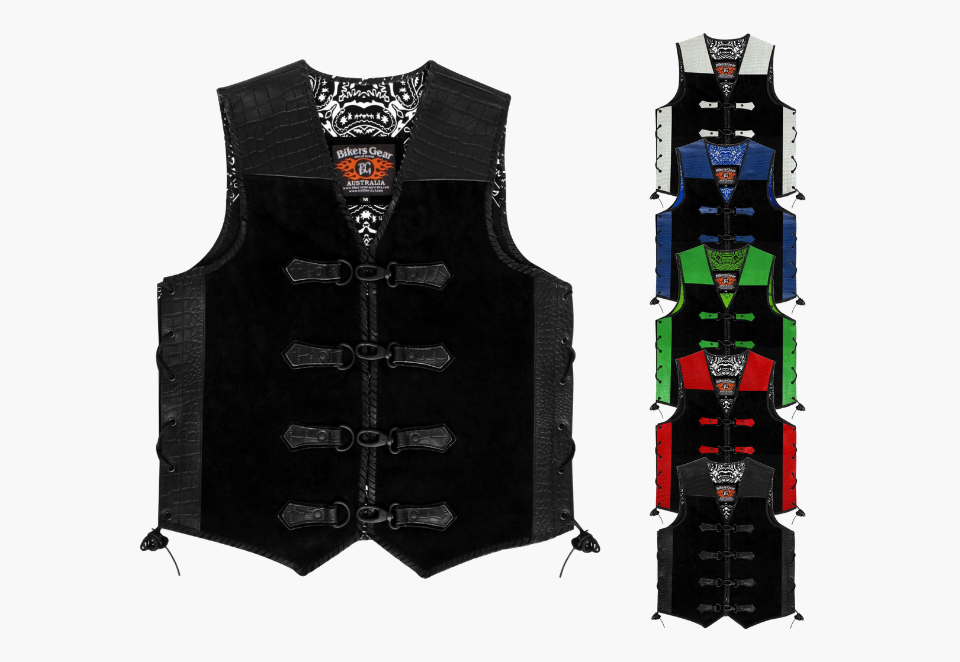 BGA Men's 3MM Thick Crocodile Pattern Suede Leather Motorcycle Vest – Stylish Biker Riding Gear