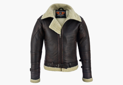 BGA Men's Leather Aviator Bomber Jacket Sheepskin Fur Double Collar