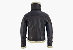 BGA Men's Leather Aviator Bomber Jacket Sheepskin Fur Double Collar