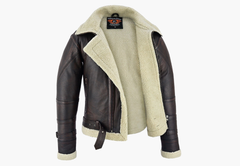 BGA Men's Leather Aviator Bomber Jacket Sheepskin Fur Double Collar
