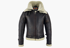 BGA Men's Leather Aviator Bomber Jacket Sheepskin Fur Double Collar