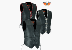 BGA Men's Rider Premium Leather Motorcycle Vests with Braiding and Clips