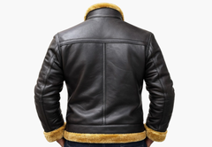 BGA Men's Shearling Bomber Jacket Leather Aviator Coat Brown