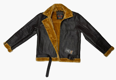 BGA Men's Shearling Bomber Jacket Leather Aviator Coat Brown