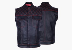 BGA Motorcycle Club Leather Vest Diamond Quilted RED