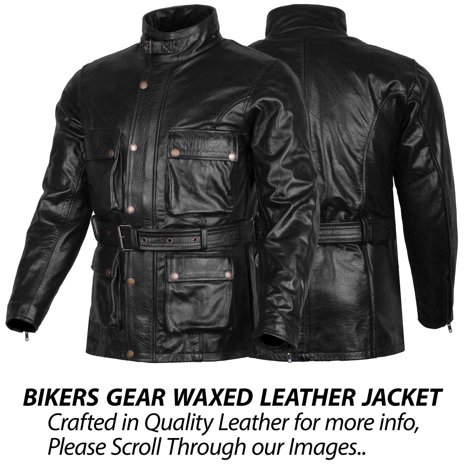 BGA Trail Master vintage waxed leather motorcycle jacket front view