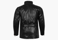 BGA Trail Master waxed leather motorcycle jacket long coat back view