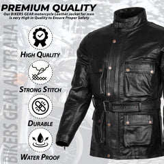 Belstaff style waxed leather motorcycle touring jacket black