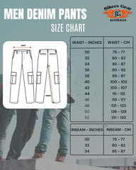 BGA Robin Men Motorcycle Cargo Pants Grey Size Chart