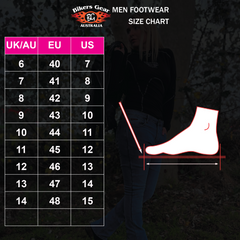 BGA Rebel Men Short Biker Leather Boots Size Chart