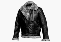 Men B3 Bomber Flying RAF Aviator Real Fur Collar Leather Jacket with Grey Fur