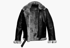 Men B3 Bomber Flying RAF Aviator Real Fur Collar Leather Jacket with Grey Fur