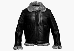 Men B3 Bomber Flying RAF Aviator Real Fur Collar Leather Jacket with Grey Fur