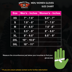 BGA Oscar Summer Short Motorcycle Gloves Size Chart