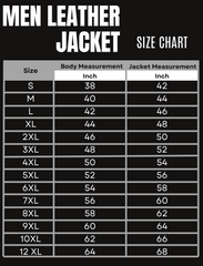 BGA BRANDO PATROL STYLE CLASSIC LEATHER MOTORCYCLE JACKET Size Chart