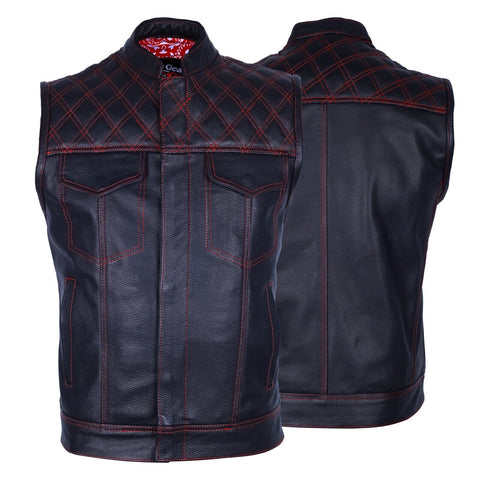 BGA Motorcycle Club Leather Vest Diamond Quilted RED