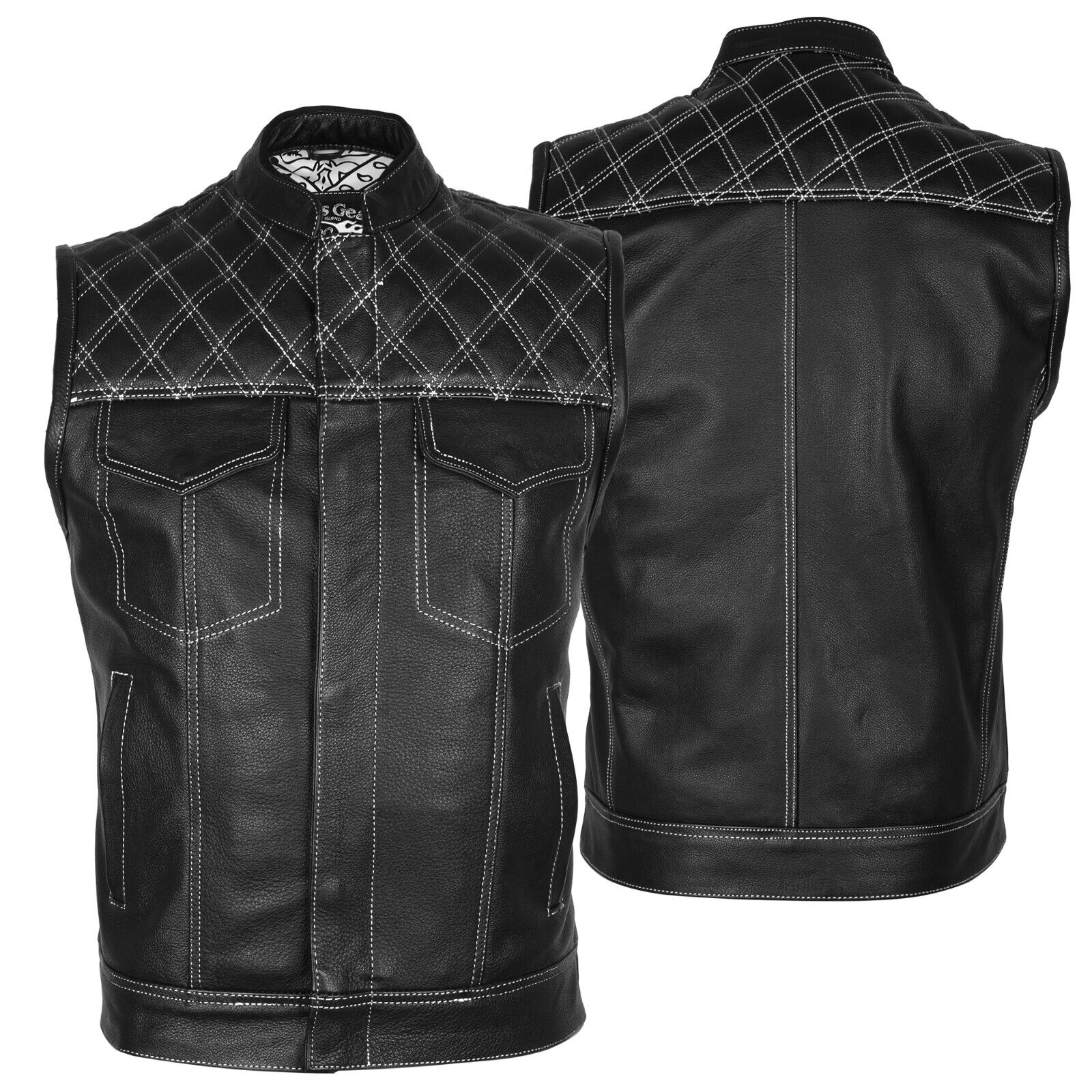 RUBSONS SOA Gilet Moto Cuir Homme Style Biker Club - Surpiqûres Diamant Veste Biker Snaps Cachés RUBSONS SOA Gilet Moto Cuir Homme Style Biker Club - Surpiqûres Diamant Veste Biker Snaps Cachés