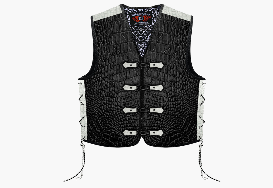 Furious Unisex PU Leather Motorcycle Biker Vest Bolo Cord With Braided Black And Orange Trim One Size