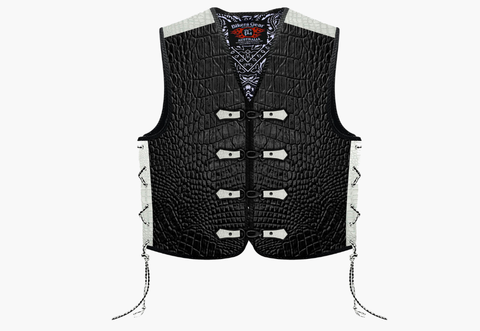Premium BGA Crocodile Pattern Heavy Duty Leather Motorcycle Motorbike Vest