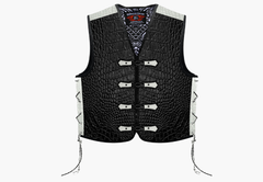 Premium BGA Crocodile Pattern Heavy Duty Leather Motorcycle Motorbike Vest