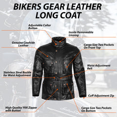 BGA Trail Master Waxed Leather Jackets Long Coat