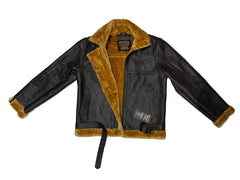 BGA Men's Shearling Bomber Jacket Leather Aviator Coat Brown