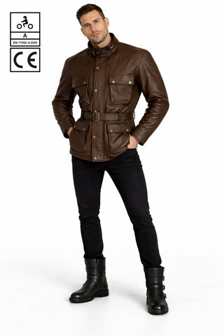 BGA Trail Master Vintage Waxed Leather Motorcycle Jacket Brown