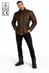BGA Trail Master Vintage Waxed Leather Motorcycle Jacket Brown
