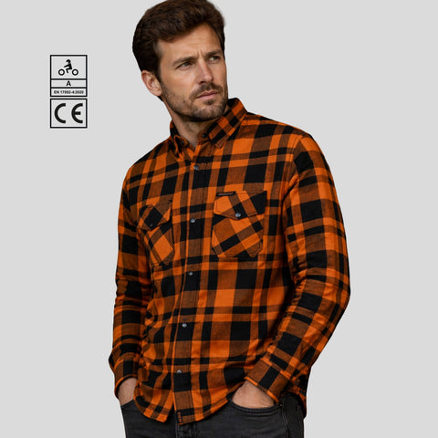 BGA Flow Protective Motorcycle Flannel Shirts Orange/Black