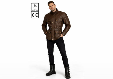BGA Trail Master Vintage Waxed Leather Motorcycle Jacket Brown