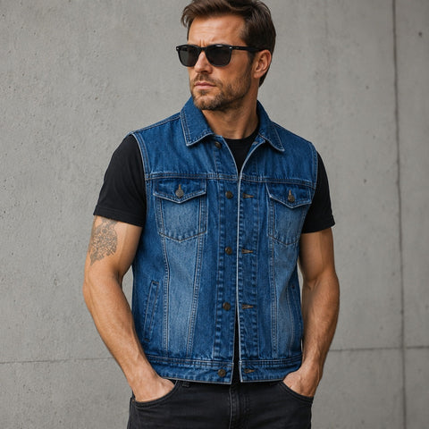 BGA Jaguar Denim Motorcycle Vest Blue