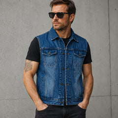 BGA Jaguar Denim Motorcycle Vest Blue