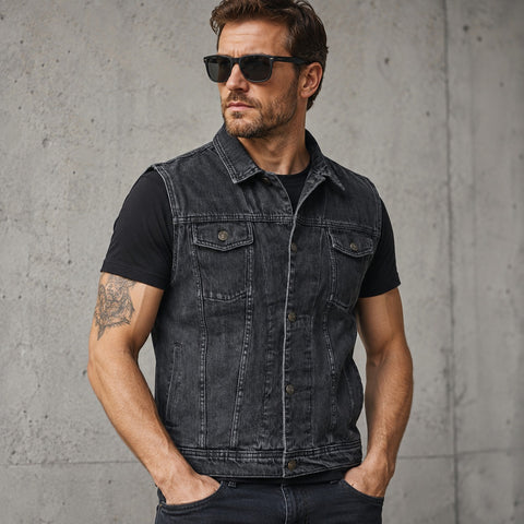 BGA Jaguar Denim Motorcycle Vest Black
