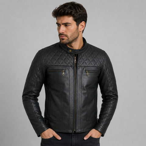 BGA Baron Motorcycle Naked Leather Jacket Black