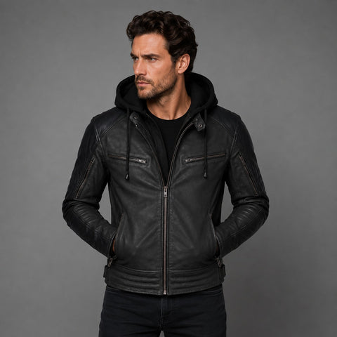 BGA Cobar waxed Nubuck Leather Jacket Black