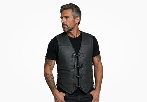 BGA Men's Rider Leather Motorcycle Vest Black