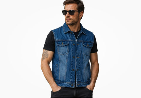 BGA Jaguar Denim Motorcycle Vest Blue