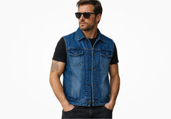 BGA Jaguar Denim Motorcycle Vest Blue