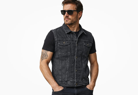 BGA Jaguar Denim Motorcycle Vest Black