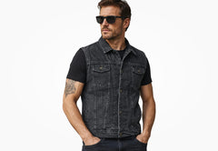 BGA Jaguar Denim Motorcycle Vest Black