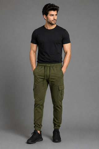 Charlie Men's Casual Stretch Motorcycle Cargo Pants Olive Green