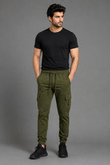 Charlie Men's Casual Stretch Motorcycle Cargo Pants Olive Green