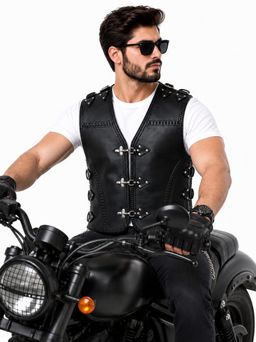 BGA 3-4 mm Heavy Duty Motorcycle Leather Vest Black