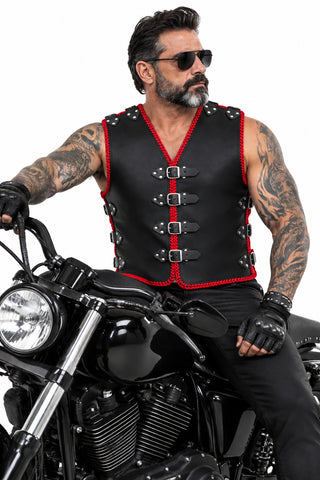BGA Atlas 3-4mm HD Leather Motorcycle Braided Club Vest Red Paisley Liner